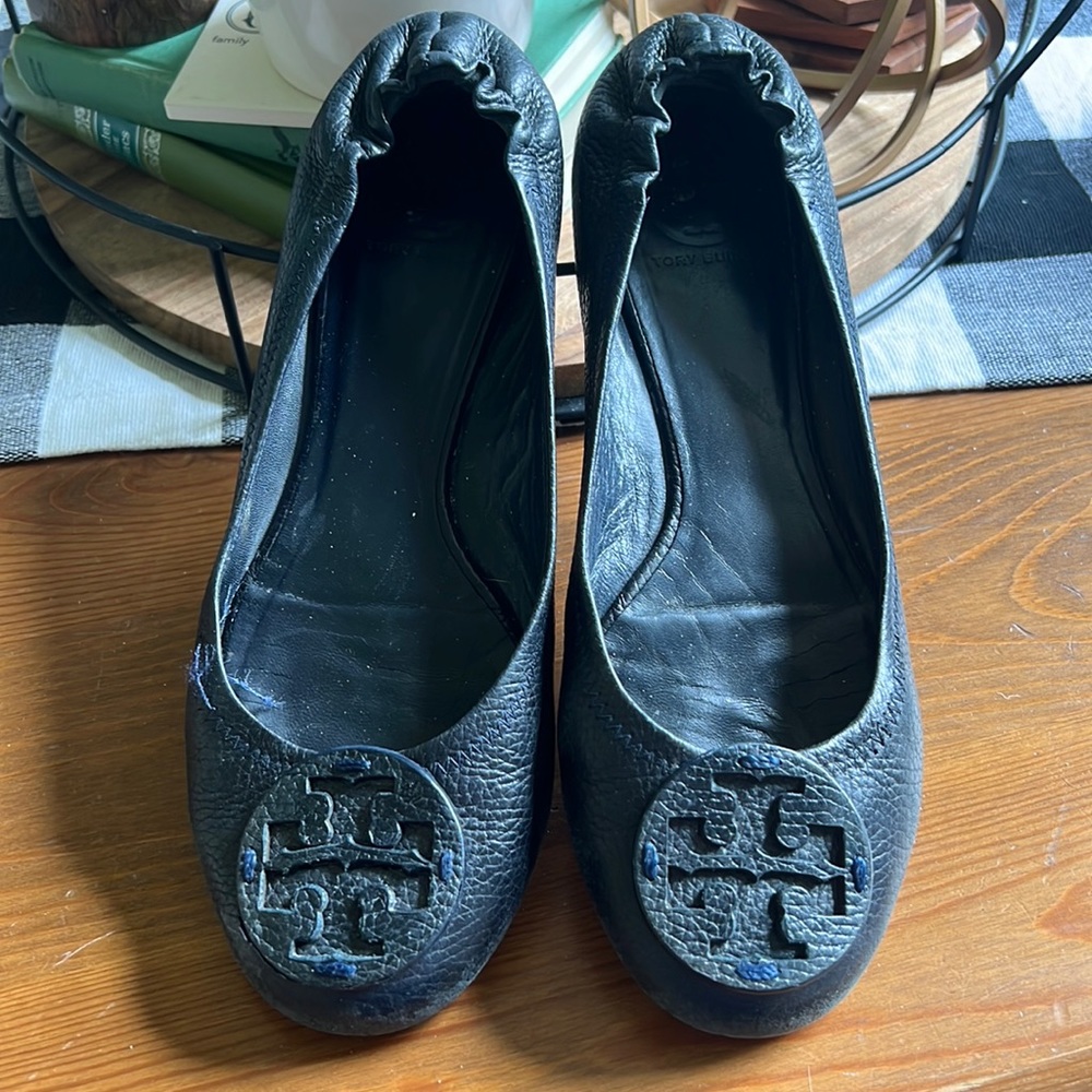 Tory Burch Blue Reva Leather Flats